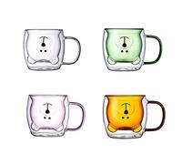Phefop Taza de café de Vidrio de Doble Pared con Asa, Taza para Beber con Lindo Oso de Borosilicato, de 201 a 300 Ml, 8,5 X 9 Cm, Resistente Al Calor y Al Frío de 4 a 266 ℉ para el Hogar, la (#6)