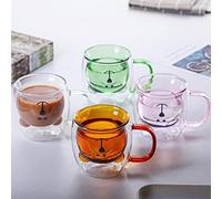 Phefop Taza de café de Vidrio de Doble Pared con Asa, Taza para Beber con Lindo Oso de Borosilicato, de 201 a 300 Ml, 8,5 X 9 Cm, Resistente Al Calor y Al Frío de 4 a 266 ℉ para el Hogar, la (#5)
