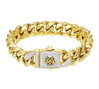 PHENGEL Pulsera de eslabones cubanos para hombre, oro blanco de 14 quilates, pulsera de estilo hip hop urbano duradero para hombre, nuestro tamaño incluye: 7.5 pies, 8.5 pies, 8.5 pies, 9 pies, 9