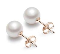 PHENIOTACE Pendientes de Perlas de SWAROVSKI de Plata de ley 925, Redondo 8 mm (0,32 in), Regalo para Ella (Blanco, Oro rosa)