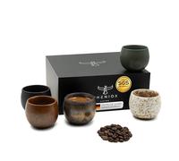 Pheniox Juego de tazas de espresso Timeout, 5 x 90 ml, tazas de gres de alta calidad, juego de tazas de espresso, sin asa, regalo en diseño moderno, apto para lavavajillas, moca, té, sake