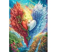 Phénix Rouge et Bleu Avec UNE Rose Rompecabezas 500 Piezas Cartón Resistente para Adultos Mitos fantásticos Cuento De Hadas Actividades Grupales para Relajarse Decoración Pared Regalo Aniversario 500