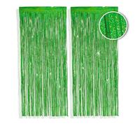 PHENO FLAGS Cortina de flecos metálicos verde 2 piezas, 1x2,5 m - decoración brillante para Año Nuevo con un aspecto metálico reluciente, guirnalda de flecos metálicos para tu fiesta