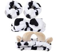 PHENOFICE Diadema de Franela con Estampado de Vaca y Lazo para Maquillaje, Agradable y Cómoda para Lavar el Rostro y Cepillarse los Dientes, Accesorio Ligero para Mujeres