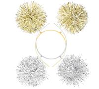 PHENOFICE Diademas Pompones Brillantes para Fiestas de Halloween y Disfraces, Flexibles Efecto Deslumbrante, 2 Piezas en Colores Dorado y Plata para Mujeres y Adolescentes