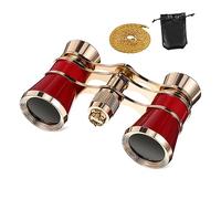 PHENOFICE Prismáticos De Ópera Vintage Compactos para Mujer Cadena y Bolsa De Almacenamiento, Diseño Plegable Portátil Aleación De Aluminio Rojo para Teatro Conciertos y Eventos