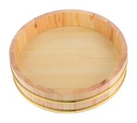PHENOFICE Recipiente de Madera para Mezclar Arroz de Sushi Tradicional, Cubo de 26 Cm Borde Dorado, Tazón Multifuncional para Cocina y Restaurantes, Cesta de Pan para Preparación de Sushi