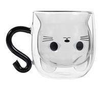 PHENOFICE Taza de Vidrio Forma de Gato, Mantiene Bebidas Calientes o Frías y Previene Quemaduras de Doble Pared Adecuado para Casa y Oficina