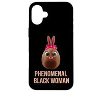 Phenomenal Melanin Black Woman Magic with Easter Black Bunny Carcasa para iPhone 16 Plus