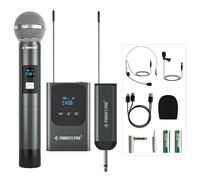 Phenyx Pro Dual Digital Sistema de micrófono inalámbrico, con micrófono dinámico de Mano/de Solapa/de Diadema, transmisor de petaca, minirreceptor, 2x5 Frecuencias UHF, para Cantar (PDP-2-1H1B)