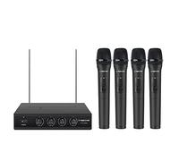 Phenyx Pro Sistema de Micrófono Inalámbrico, 4 Canales de Micrófono Inalámbrico VHF, con 4 Micrófonos Dinámicos de Mano, Receptor de Metal, Largo Alcance, Micrófono para Cantar, Karaoke (PTV-2000A)