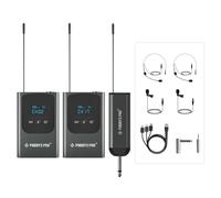 Phenyx Pro Sistema de micrófono inalámbrico digital dual, mini receptor portátil, frecuencias UHF 2x15, 2 transmisores de cuerpo, micrófono de auriculares/solapa para cantar, karaoke (PDP-2-2B)