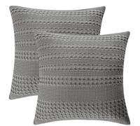 PHF Juego de 2 Fundas de Almohada Europeas 100% algodón con Tejido gofre, 66 x 66 cm, Fundas de Almohada Decorativas para el hogar, sofá Cama, sin Relleno, Color Gris Oscuro