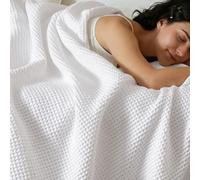 PHF Manta térmica 100% algodón con Tejido gofre para decoración del hogar, Suave, cómoda, Transpirable y Absorbe la Humedad para Todas Las Estaciones, sofá, Cama, sofá, tamaño King (225