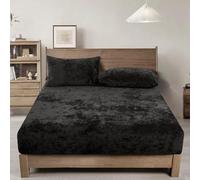 PHF Sábana Bajera de Terciopelo auténtico, tamaño King, 1 Paquete de sábanas bajeras supersuaves con Bolsillo Profundo de 38 cm, sin Fundas de Almohada, Color Negro