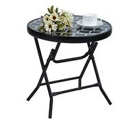 PHI VILLA Mesa Auxiliar Plegable Redonda de Cristal de Metal para Mesa, Mesa pequeña Resistente a la Intemperie, fácil de Limpiar para balcón, jardín, terraza o salón, de café
