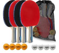 PHIBER-Sports Juego de Palas de Tenis de Mesa - 4 Raquetas + 8 Pelotas de Tenis de Mesa + Bolsa de Transporte - Ideal para Principiantes, familias y Profesionales -0 Set de 14 Piezas