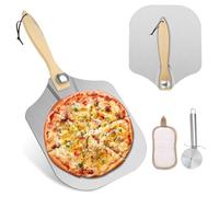 Phieeseriy Pala Pizza 30 cm de Superficie Grande, Profesional de Aluminio Con Mango de Madera Extraíble, Corta Pizza para Barbacoa, Cocinar Pizzas y Pan