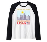 Philadelphia Skyline Pennsylvania - America USA Hito Camiseta Manga Raglan