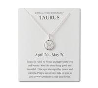 Philip Jones Collar con signo zodiacal de Tauro y tarjeta de cita con cristales de Zircondia®, Adjustable, Cristal, Cristal de circonita