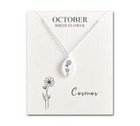 Philip Jones Collar de cosmos de flor de nacimiento de octubre con tarjeta