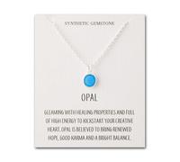 Philip Jones Collar de ópalo azul sintético chapado en plata con tarjeta de cita, Adjustable, Ópalo sintético, Ópalo sintético.