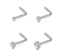 Philip Jones Juego de 4 pendientes de nariz de acero inoxidable en forma de L creados con cristales Zircondia®