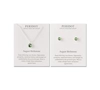 Philip Jones Juego de collar y aretes con piedra de nacimiento de agosto (peridoto) creado con cristales Zircondia®