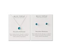 Philip Jones Juego de collar y aretes con piedra de nacimiento de diciembre (topacio azul) creado con cristales Zircondia®