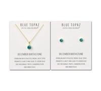 Philip Jones Juego de collar y pendientes chapados en oro con piedra natal de diciembre (topacio azul) creado con cristales de Zircondia®