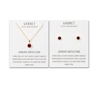 Philip Jones Juego de collar y pendientes chapados en oro con piedra natal de enero (granate) creados con cristales de Zircondia®