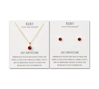 Philip Jones Juego de collar y pendientes chapados en oro con piedra natal de julio (rubí) creados con cristales de Zircondia®