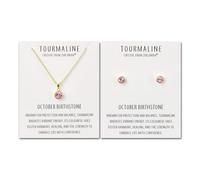 Philip Jones Juego de collar y pendientes chapados en oro con piedra natal de octubre (turmalina) creado con cristales de Zircondia®