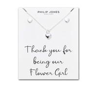 Philip Jones Juego de corazón de niña de plata de ley con texto en inglés "Thank you for being our flower girl" creado con cristales de Zircondia®