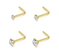 Philip Jones Paquete de 4 aretes de nariz de acero inoxidable chapados en oro en forma de L creados con cristales de Zircondia®