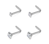 Philip Jones Paquete de 4 aretes de nariz de acero inoxidable en forma de L creados con cristales Zircondia®