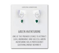 Philip Jones Pendientes de aro con dije de corazón de aventurina verde con tarjeta de cita, S, Aventurina verde, Aventurina verde