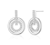 Philip Jones Pendientes de gota chapados en plata con doble círculo creados con cristales de Zircondia®, Cristal, Cristal Zircondia®