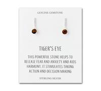 Philip Jones Pendientes de gota de plata de ley con ojo de tigre con tarjeta de cita, Medium, Ojo de tigre, Tiger's Eye