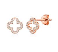 Philip Jones Pendientes de trébol chapados en oro rosa creados con cristales de Zircondia®, Cristales de circonita, Cristal Zircondia®
