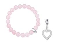 Philip Jones Pulsera con cuentas de cuarzo rosa creada con cristales de Zircondia® (15 dijes a elegir), talla única, Cuarzo rosa, cuarzo rosa