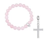 Philip Jones Pulsera con cuentas de cuarzo rosa creada con cristales de Zircondia® (15 dijes a elegir), 20 cm, Cuarzo rosa, cuarzo rosa
