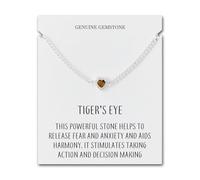 Philip Jones Pulsera de piedras preciosas con corazón de ojo de tigre con cita creada con cristales de Zircondia®, Adjustable, Ojo de tigre, Tiger's Eye