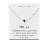 Philip Jones Pulsera de piedras preciosas de corazón de cornalina con tarjeta de cita creada con cristales de Zircondia®, Adjustable, Cornalina, Carnelian