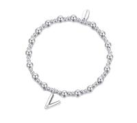 Philip Jones Pulsera elástica con inicial de letra V creada con cristales de Zircondia®, Plata