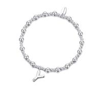 Philip Jones Pulsera elástica con inicial de letra Y creada con cristales de Zircondia®, Plata