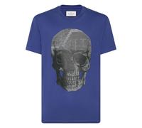 Philipp Plein - Camiseta de punto de algodón con cuello redondo y calavera SS - Tops - Hombre - Azul - M -