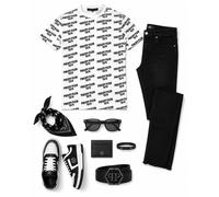 PHILIPP PLEIN Camiseta Multi Logo Slim Fit Algodón Stretch Hombre M