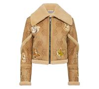 Philipp Plein - Chaqueta Corta Bordada de Cuero y Shearling con Monograma - Jackets - Mujer - Beige - S -