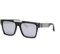 Philipp Plein Unisex SPP080 PLEIN BADGE ! 700W Gafas de sol Acetato Negro Gris Cuadrada Normal Espejo